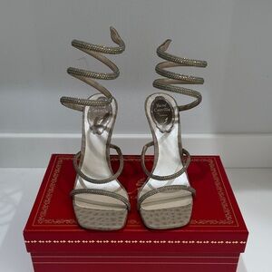 Rene Caovilla Beige Spiral Strap Heels